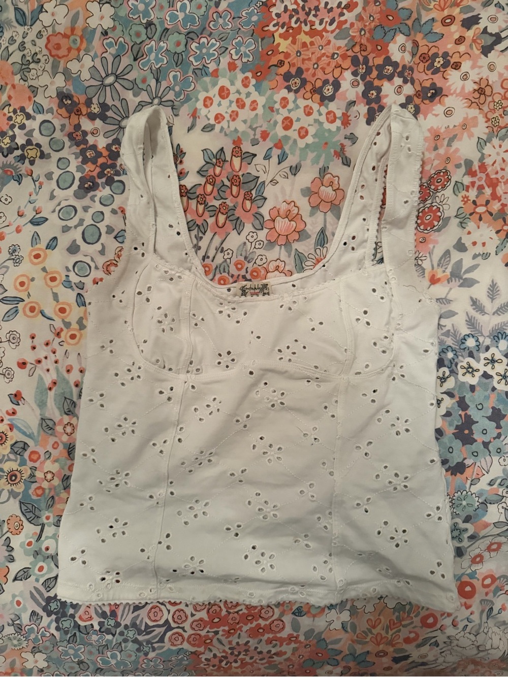 We The Free White Eyelet Square-Neck Tank